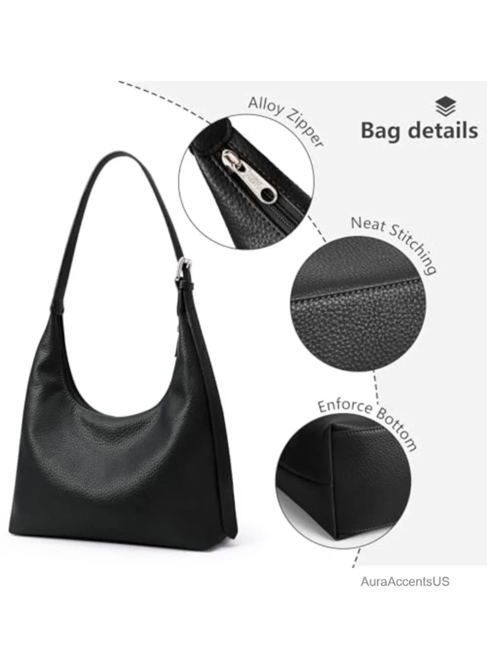 Crescent Tote Bag Women Vegan Leather Zipper Shoulder Purse Hobo